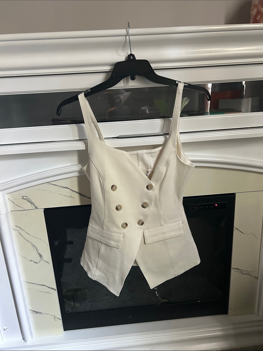 Maeve Cream Double-Breasted Sleeveless Vest Top